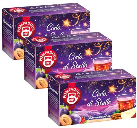Pompadour, Infuso Cielo di Stelle, 60 Filtri (3 Confezioni da 20 Filtri), con Cannella e Prugna, Ideale per le Fredde Sere d'Inverno, Senza Lattosio, Glutine e Allergeni, Vegan