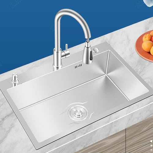 MZBDYYF Évier de Cuisine en Acier Inoxydable à Bol avec Robinet Chaud et Froid, Dispositif de Drainage - évier de Services publics multifonctionnels pour Le Restaurant des Cuisines