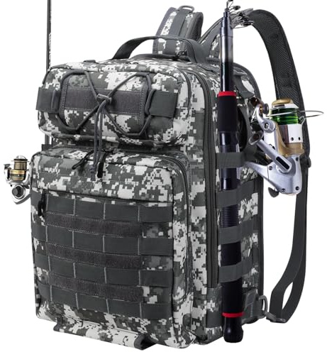 Sockywin Sac à Dos de pêche de matériel pêche avec Porte-Canne, 37L Sacs Rangement imperméables Sac à Dos Tactique Sac matériel de pêche pour Randonnée Voyage Chasse Pêche