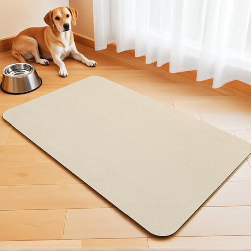 Tapis de Bol pour Chien Absorbant, Tapis antidérapant pour Bols de Nourriture et d'eau pour Chats, Tapis d'alimentation pour Animaux de Compagnie (Beige, 44 x 71 cm)