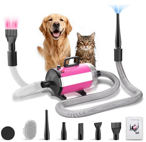 DEWINNER Sèche-Cheveux pour Chien Blower 3200 W, Pulseur Chien avec Aspirateur, Animaux Vitesse et Température Réglable, avec 5 Buses différentes, 1 Tuyau élastique et Brosse d'entretien