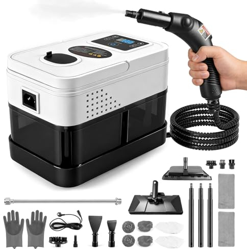 Limpiador a Vapor Portátil, 2500W Potente Limpiador a Vapor para el Hogar, 6 Velocidades Ajustables,19 Accesorios, Depósito de Agua de 1800 ml, Presión de 4 Bar, para Cocina, Ventanas, Pisos, Autos