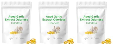 Estratto di aglio invecchiato inodore | Estratto di aglio invecchiato 2 anni| per antiossidanti e supporto immunitario, vegetariano, non OGM (60 conteggi),3Pcs