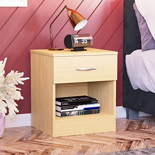 Vida Designs Comodino con 1 cassetto in legno di pino, maniglia e guide in metallo