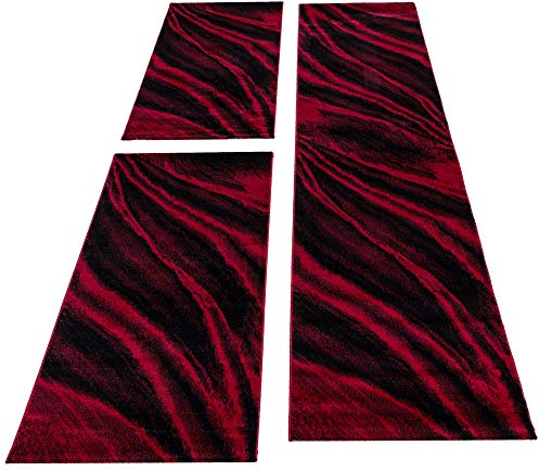 HomebyHome Bettumrandung Schlafzimmer 3 teilig Teppich Rot - Waschbarer Bettumrandung Teppich Läufer Set Extra Flauschig Bettvorleger Schlafzimmer Bettset:2 St. 80x150 cm | 1 St. 80x300 cm