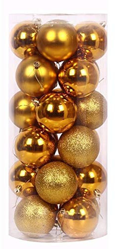 Lot de 24 boules de Noël décoratives incassables Jaune 40 mm
