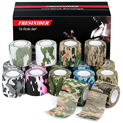 FRESINIDER 16 Rolls Self Adhesive Wrap Athletic Tape Gauze,Medical Bandage,Breathable Elastic Cohesive Bandage for Sports Injury & Pet (Camo)