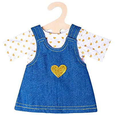 Heless 2052 - Conjunto de Ropa para muñecas (35-45 cm), diseño de Piezas Doradas con Vestido y Camiseta de Mezclilla