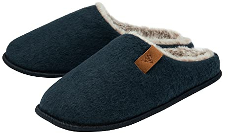 DUNLOP Mens Slip On Felt Mule Slippers Comfy House Shoes Sizes 7-12 | Faux Fur Lined Memory Foam