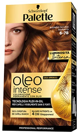 Schwarzkopf Palette Oleo, colorazione permanente copertura professionale capelli bianchi, Liquido, Senza ammoniaca, 6-78 Biondo Scuro Ramato, confezione singola