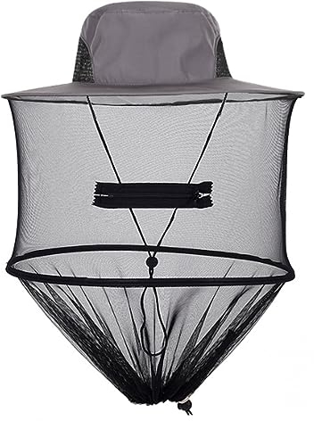 JOCXZI Imkerhut,Imkerhut mit Schleier Mückennetz,Grau Sonnenhut,Cowboyhut Moskito Kopfnetz Hut,Moskitonetz Hut, Fischerhut Sonnenhut Gartenhut Imker Zubehör Imkerkleidung