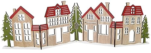 RiloStore Aufsteller Deko Häuser 60 x 16cm Weihnachtsdeko o931 Holzhaus 15-20cm grau braun rot Weiss Shabby Chic Dekohaus Häuser Winterdeko Raumdeko Holzhäuser