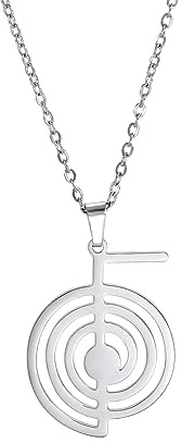 Dreamtimes Cho Ku Rei Reiki-halsband för skydd och helande symbol - yoga för kvinnor - helig geometri i rostfritt stål - energidroppe, M, Rostfritt stål, Ingen ädelsten