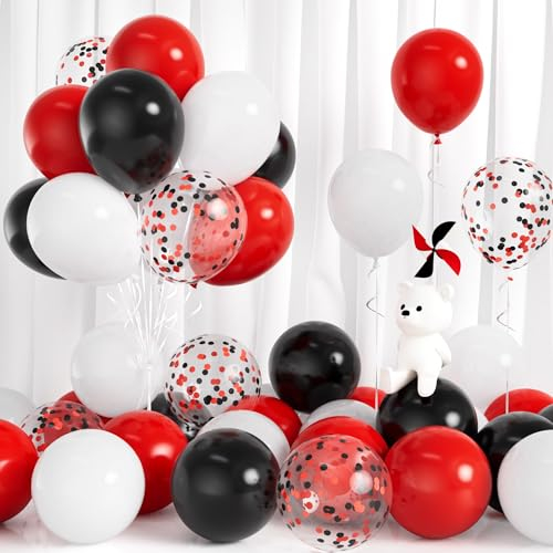 Luftballons Schwarz Rot, 30 Stück Ballons Rot Schwarz Weiss Party Luftballon mit Konfetti Junge Mädchen Kinder Geburtstag Babyparty Festival Karneval Hochzeit Braut Dusche Casino Poker Theme Deko