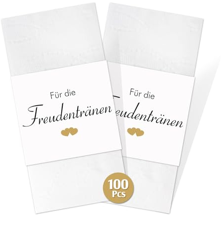 100 Stück Freudentränen Taschentücher Banderole, Freudentränen Hochzeit mit Klebepunkte, “für die Freudentränen” Tisch Deko für Hochzeit, Taufe, Geburtstag(14.8 X 5.2cm)