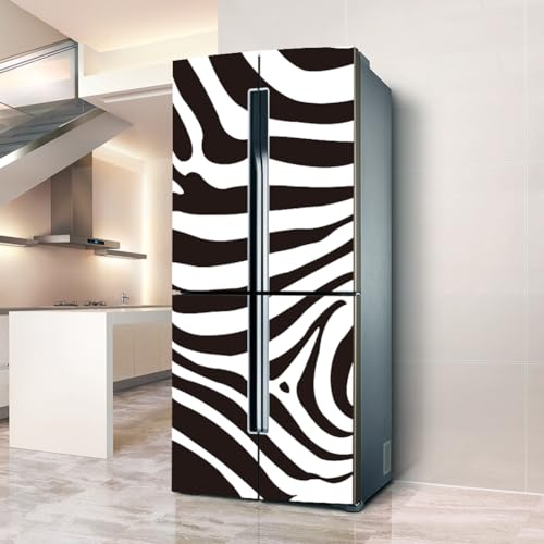 Fridge Wraps Kitchen Fridge Stickers Cover Full Doors, Fridge Sticker Full Covering Door Fridge Covers Skins Wall Stickers for Kitchen Decal, Black and White Zebra Pattern