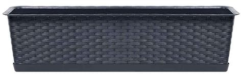 Generisch Blumenkasten Rechteckig Rattan-Optik 50, 60, 70, 80 cm Anthrazit , Mocca (Anthrazit, 50 cm)