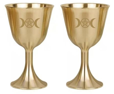 Tasse à Vin Vintage, 2 Gobelet Calice en Laiton, Calice Wicca, Calice Pentagramme Triple Lune, Gobelet à Vin Décoratif, Calice Au-tel, Fournitures et Outils pour Au-tel Cérémonie, Accessoires Wicca