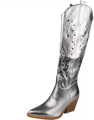 LoudLook Ladies Western Cowboy Boots Below Knee Zip Heel Faux Suede Pointed Toe Winter Shoes Sizes 3-8