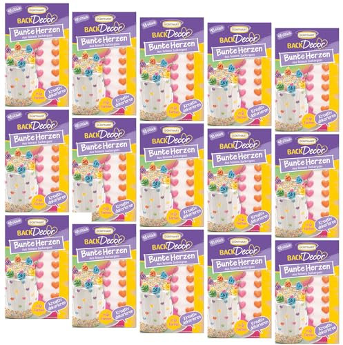 Günthart BackDecor 15 x je 48 süße bunte Zuckerherzen in sechs verschiedenen Farben, Herzen aus Zucker in grün, blau, lila, gelb, rosa und orange