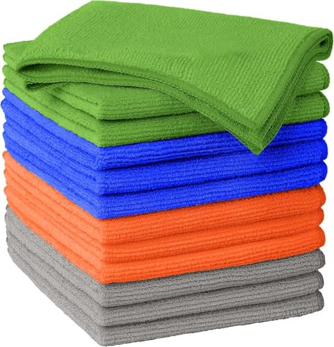 True Face Microfibre Cloth 12 Pack All-Purpose Cleaning Cloths for Cars, House, Kitchen, Windows, Soft & Absorbent Lint Free Streak 32x32 CM Multi-Colour
