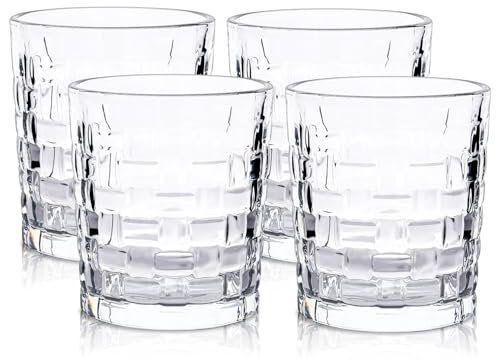 Raisaplin Whiskey Glasses Set of 4, 280ml/ 10oz Crystal Old Fashioned Heavy Freezable Rocks Barware Scotch Bourbon Whiskey Tumblers Snifter for Cocktail Drinks Rum Cognac Vodka Liquor Bar Gifts