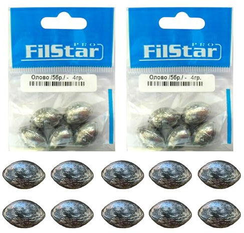 PRO FILSTAR Lot de 10 plombs de base en ligne - 4 g - Pour la pêche au plomb - Pour la pêche de base - Poire - Poids de la poire - Plomb de pêche - Poids de pêche - Poids de la carpe - Plomb d'olive
