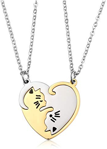 PiercingJak 2 collane con ciondolo a forma di cuore, separabile, in acciaio inossidabile, per amicizia, innamorati, coppia, con 2 catene, regalo per coppia, San Valentino, Acciaio inossidabile