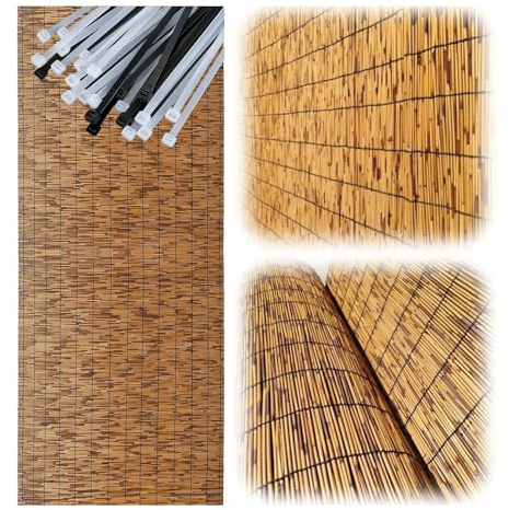 Pantalla de Valla Caña, Valla de Cañas Exterior, Rollo de Caña para Valla Privacidad, Pantalla de Privacidad Rollos de Vallas Decorativas Estera Caña Protección para Patio Balcón Jardín(A1,145x1000 cm