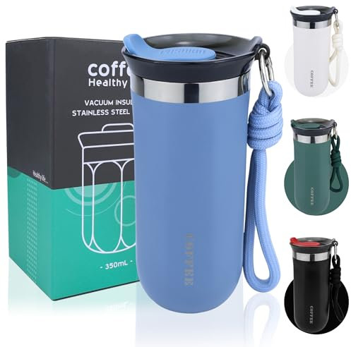 Disoza 500 ml Thermobecher Kaffee to go Kaffeebecher Thermobecher Travel Coffee Mug Blau Kaffeebecher to go Thermo Becher mit Deckel Termokaffeebecher Thermotasse Trinkbecher mit Deckel