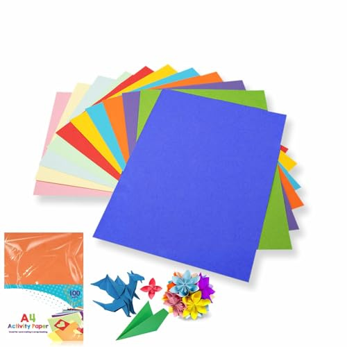 A4 Färgat kort aktivitetspapper, ark 60 gsm A4 regnbågsfärgade kort hantverk dekoration konst och hantverksprojekt scrapbooking perfekt för barn aktiviteter högskola skola kontorsmaterial (100 st)