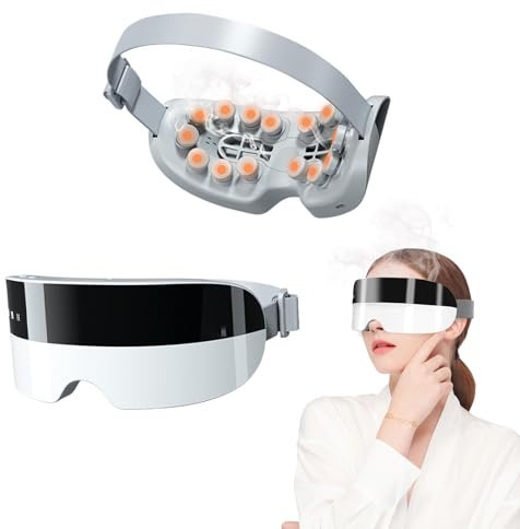 Augenmassagegerät mit Wärme Vibration Bluetooth Musik und 3-stufige Verneblerfunktion, Augen Massagegerät mit 16 Massageköpfe für Druckpunkte Linderung von trockenen und müden Augen