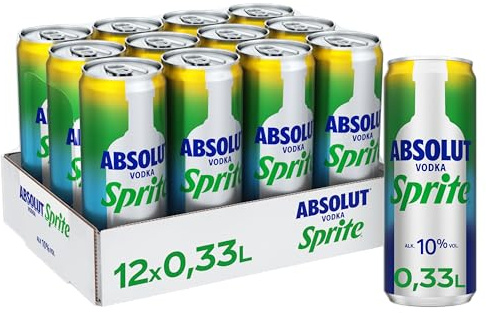 Absolut Vodka Sprite Zitrone-Limette - alkoholhaltiges Mixgetränk (10% Vol) aus Wodka und erfrischendem Zitronen-Limetten-Geschmack in stylischen Einweg Dosen (12 x 330 ml)