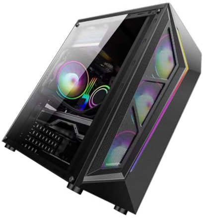 OSALADI Boîtier D'ordinateur Gaming RGB Panneau Latéral Acrylique, Châssis Modifié ATX, Éclairage Rvb Dynamique, Compatible Bureau Et Jeu, Design Noir Moderne