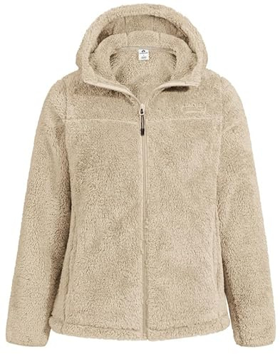 Pioneer Camp Polaire Femme Chaude avec Capuche Zippée Vestes de Randonnée Moelleux Confortable Teddy Veste Noire Sherpa Manteau pour Maison Randonnée Escalade