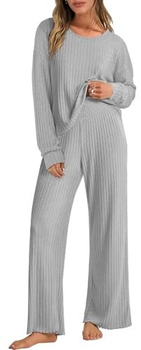 Yutdeng Tuta Donna Invernale Sportiva in Maglia 2 Pezzi Completi a Maniche Lunghe Maglia Girocollo con Pantaloni Larghi Elasticizzati Casual Elegante Tute Donna Ginnastica per Jogging Casa Palestra