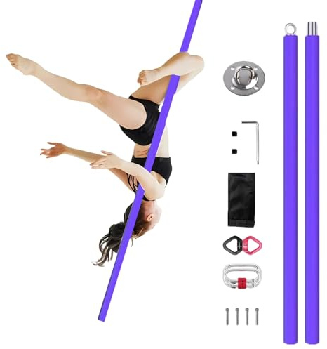 Minglez Barra Pole Dance Tubo de Suspensión para Danza Aérea, Barra de Baile Voladora de 2 m para Salas de Yoga, Bares y Fiestas, Barra Colgante Portátil para Ejercicios.(Purple)