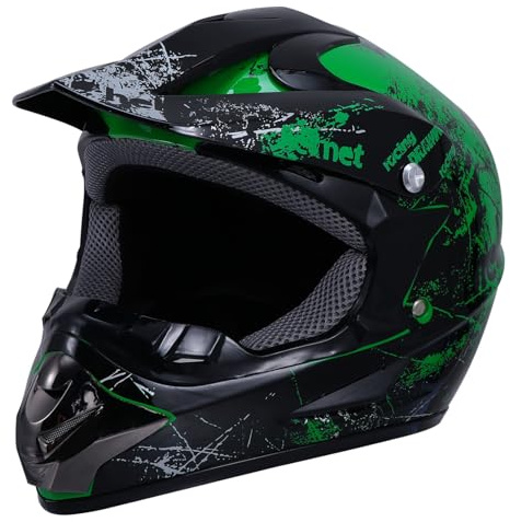 Parliky Casco Motocross Integral Verde para Adultos Protección Completa y Ventilación Cómoda para Off-Road y Scooter Talla