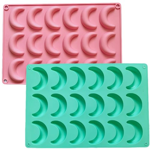 hankousi 2 moldes para hornear de media luna de vainilla, bandeja de silicona antiadherente con forma de luna de 18 cavidades para bricolaje, postres, chocolate y pudín (rosa verde)