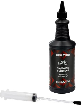 Errecom BKR 7102 Liquido Sigillante Tubeless Bici, Formula in Lattice Sintetico Ultraleggero per Forature fino a 6 mm, Rimovibile con acqua, Flacone da 1L con beccuccio e iniettore 60 mL