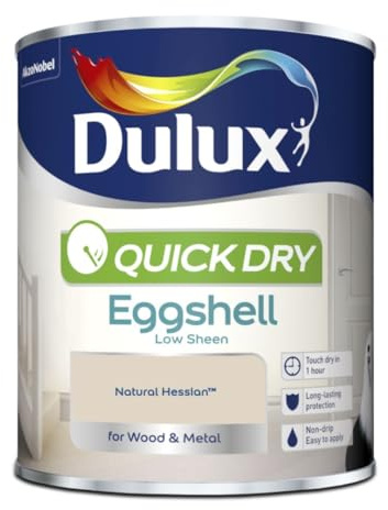 DRW Natural Hessian Quick Drying Eggshell Paint 750ml | Interior Wood and Metal Paint | Durable Low Sheen Finish | Fast Drying Trim Paint for Doors Skirting Boards and Furniture