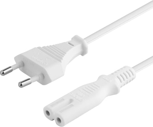 PremiumCord kpspm3w strömkabel 230 V 3 m, strömkabel med euro dubbeluttag C7 2-polig, IEC 320, rak, färg vit