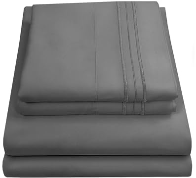 Sweet Home Collection Luxury Bedding Set with Flat, Fitted Sheet, 2 Pillow Cases, Microfiber, Gray, Full