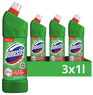 Domestos Gel Antibactérien Nettoyant Wc Javel 100% Désinfectant Fraîcheur Alpine 1l (Lot de 3)