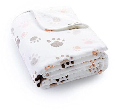 ALLISANDRO Manta para Perro con Huellas de Pata Manta Suave y cálida Pintada para Mascota Beige 80x60cm