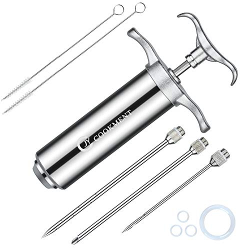 Meat Injector Syringe, JY OUTDOOR 2-oz Marinade Flavor Injector 304 Stainless Steel with 3 Professional Needles,2 Cleaning Brushes and 4 Silicone O-rings