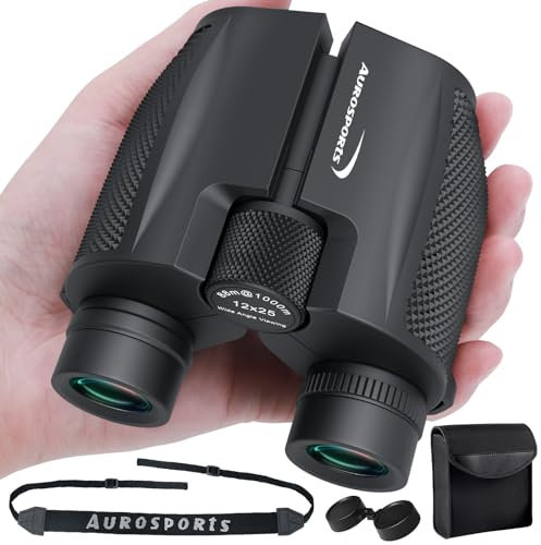 Aurosports 12x25 Compact Binoculars for Adults and Kids - Lightweight, High Powered, Easy to Focus With Low Light Vision for Bird Watching, Hunting, Traveling, Hiking, Concert