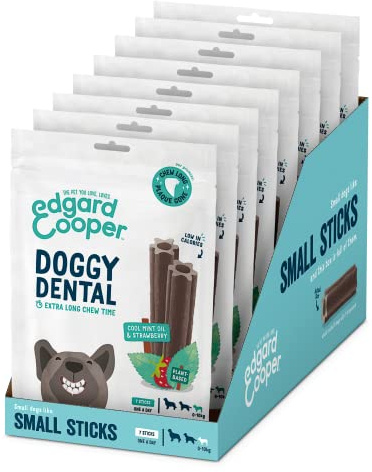 Edgard Cooper Dental Stick para Perros, (Menta & Freza, 7 Sticks x 8, Pequeños), Barritas para la Higiene Oral Premios, Sin cereales,Higiene Dental, Bajo en Calorías, Aliento Fresco