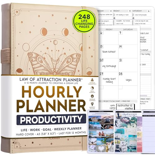 Law of Attraction Kalender, lyxig odaterad vecko-/månadskalender, en 12 månaders resa för att öka produktiviteten och glädjen, livsorganisatör, tacksamhetsjournal med klistermärken A5 storlek