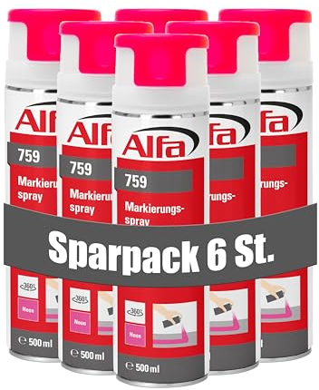 Alfa 6x Markierungsspray neon-pink 500 ml Profi-Qualität für saubere und präzise Markierungen mit flexibler 360° Sprühanwendung (Überkopffunktion)